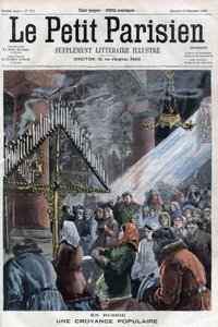 Volksglaube in Russland: Die Gläubigen versammeln sich in einer Kirche, um sich zur Zeit der Krankheit des Zaren zu versammeln, und nehmen an der Zeremonie der 80 Kerzen teil. Diejenigen, die nach zwei Stunden nicht brennen, geben die Anzahl der verbleiben von French School