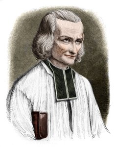 Porträt von Abbé Jean Marie Vianney, bekannt als der Pfarrer von Ars. Er wurde 1925 heiliggesprochen. Gravur von Cabuchet