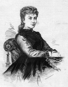 Porträt von Aimee Desclee (circa 1837-1874), französische Komödiantin. Gravur in „Le Monde Illustré“ Nr. 883 vom 14. März 1874.