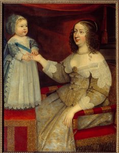 Porträt von Anna von Österreich, Königin von Frankreich (1601-1666) und dem Delfin Ludwig XIV. als Kind (1638-1715) von French School