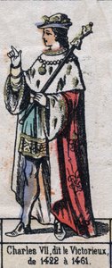 Porträt von Karl VII. von Frankreich, bekannt als Karl der Siegreiche oder Karl der Gut Bediente (1403-1461) (Kapetinger-Dynastie). Illustration Ende des 19. Jahrhunderts. von French School