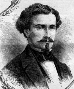Porträt von Emile Keller (1828-1909), französischer Politiker. Gravur in „Le Monde Illustré“ Nr. 262 vom 19. April 1862.