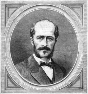 Porträt von Gustave Lambert (1824-1871), französischer Hydrograph und Entdecker, Autor eines Expeditionsprojekts am Nordpol. Gravur in "Le Monde Illustré" Nr. 771 vom 20. Januar von French School