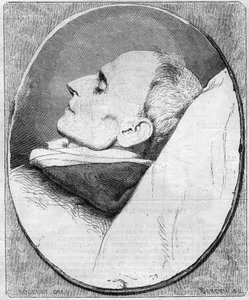 Porträt von Henri Lacordaire (1802-1861), französischer Priester und Dominikaner, auf seinem Sterbebett - Gravur in „Le Monde Illustré“