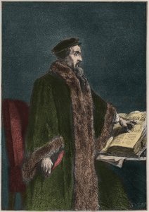 Porträt von Jean Calvin (Jean Cauvin) (1509-1564), französischer Religionsreformer und Schriftsteller - John Calvin - Gravur aus L