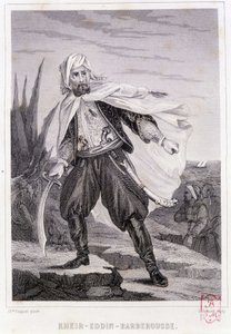 Porträt von Kheir-Eddin-Barbarossa, türkischer Pirat des 16. Jahrhunderts - aus „Histoire des pirates et corsaires de l