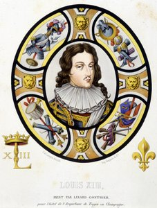 Porträt von Ludwig XIII., König von Frankreich (1601-1643). Facsimile eines Glasfensters aus dem Mittelalter in „Histoire de la peinture sur verre“ von Ferdinand de Lasteyrie von French School