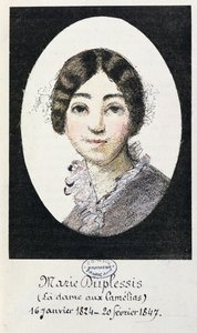 Porträt von Marie Duplessis (1824-1847), auch bekannt als La Dame aux Camelias, 1847 von French School