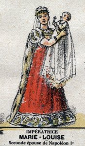 Porträt von Marie Louise von Österreich (1791-1847), Ehefrau von Napoleon I. mit ihrem Sohn Napoleon II. In „Galerie der Könige und Königinnen von Frankreich und berühmter Persönlichkeiten von 1643 bis 1895“ Bild von Epinal. von French School