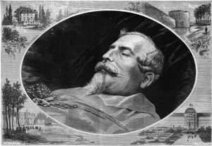 Porträt von Napoleon III. (1808-1873) auf seinem Sterbebett. Gravur in "Le Monde Illustré" Nr. 824 vom 25. Januar