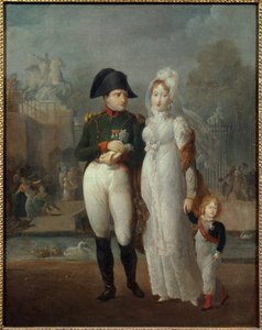 Porträt von Napoleon I. (1769-1821) und Marie Louise mit ihrem Sohn, König von Rom Napoleon II., Herzog von Reichstadt im Tuileriengarten