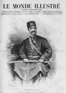 Porträt von Nasser Ed Din (1831-1896), Schah von Persien (Iran). Auch genannt Nasseredin Schah, Nasserer-al-Din Schah Qajar, Nasser al-Din Schah Qajar, Nassiruddin Schah. Eine der Zeitungen „Le Monde Illustré“ Nr. 1687 vom 27. Juli