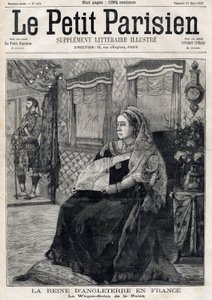 Porträt von Königin Victoria von England (1819-1901), reist durch Frankreich in ihrem Salonwagen. Titelseite der französischen Zeitung Le Petit Parisien. 21. März