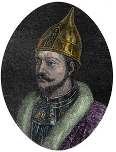 Porträt von Jaroslaw I. der Weise (Jaroslaw Wladimirowitsch) (Jaroslaw I.) (978-1054), Großfürst der Rus von Kiew - Porträt von Jaroslaw dem Weisen - Jaroslaw I., Großfürst der Rus - aus der Neuen Nationalen Enzyklopädie von Maurice La Charest - 1870 von French School