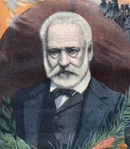 Porträt des französischen Schriftstellers Victor Hugo (1802-1885). Gravur in „Le Petit Parisien“. von French School