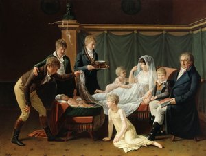 Porträt des Marquis und der Marquise de Cramayel und ihrer sieben Kinder in einem Innenraum von French School