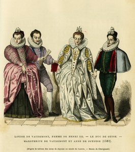 Porträts von 1581, von Louise de Vaudemont (1553-1601), Königin von Frankreich, Ehefrau von Heinrich III (1551-1589), des dritten Herzogs von Guise, Henri I, genannt der Balafré (1549-1588), von Marguerite von Lothringen (1564-1625), Tochter des Grafen von