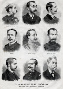 Porträts der Hauptzeugen in der Dreyfus-Zola-Affäre in „Le Petit Journal“, 27. Februar von French School