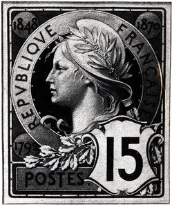 Briefmarke mit Darstellung von Marianne, der offiziellen Repräsentation der Französischen Republik, ca. 1893 von French School