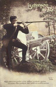 Postkarte, die das Lied der 75 darstellt, 1914-18