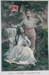 Postkarte von Paul und Virginie: Das Gebet im Wald von French School