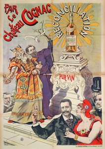 Plakat, das Cognac als Förderer der Versöhnung bewirbt, 1890-95
