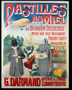 Plakat für Pastilles au Miel, Honigbonbons, hergestellt von G. Darmand