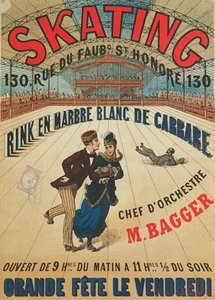 Plakat, das eine Rollschuhbahn in Paris bewirbt von French School
