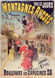 Plakat, das die Montagnes Russes Achterbahn im Boulevard des Capucines, Paris, 1888 bewirbt