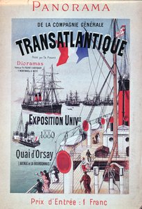 Plakat zur Werbung für den Stand der Compagnie Generale Transatlantique auf der Weltausstellung, 1889