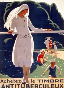 Plakat für „Kaufe das TB-Pflaster“ veröffentlicht vom Nationalen Komitee zur Verteidigung gegen Tuberkulose. Lithographie 1917 von French School