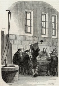 Post: Sortierung der Briefe für Abteilungen und Ausland - Gravur in „Tableau-de-Paris“ von Edmond Texier 1852