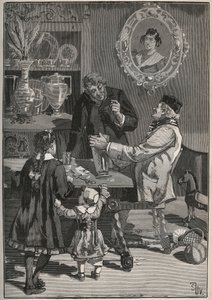 Potichomy, ein Verfahren aus dem 19. Jahrhundert, um Porzellanvasen aus China und Japan zu imitieren. Gravur aus 1880 in „Les arts et metiers illustres“ von Adolphe BITARD.