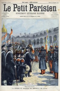 Übergabe der Fahne des China-Regiments durch General Faure-Biguet an General Arnoux, Gouverneur der Invalides in Paris, in „Le Petit Parisien“ 1901 (Gravur)