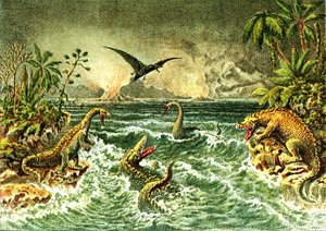 Ursprüngliche Welt (mit Dinosauriern) - Sekundärperiode der Vorgeschichte