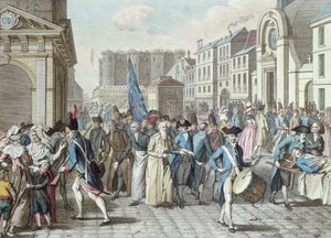 Gefangene in der Rue Saint-Antoine nach der Freilassung aus der Bastille am 14. Juli 1789 von French School