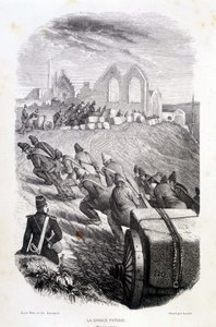 Gefangene ziehen Steinblöcke aus einem Steinbruch, „Les Bagnes: histoire, types, mores, mystère“ von Maurice Alhoy, Hrsg. Gustave Havard