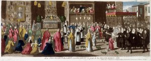 Prozession des Heiligen Sakraments am Fronleichnamstag, Paris, um 1715 von French School