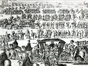 Prozession des Einzugs des jungen Königs Ludwig XIV. als Kind in die Stadt Paris am 18. August 1649 (Detail) von French School