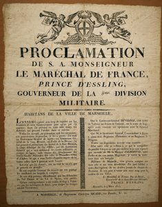 Proklamation an die Einwohner der Stadt Marseille, datiert 9. März