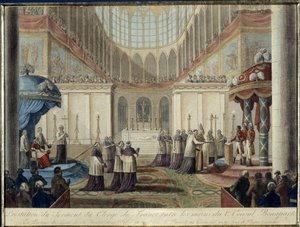Verkündung des Konkordats von 1801: vom Klerus Frankreichs in die Hände des 1. Konsuls Bonaparte vereidigt, in Anwesenheit des Legaten seiner Heiligkeit in der Metropolitankirche von Paris am 22. Germinal Jahr 10, Ostersonntag 8. April 1802