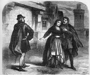Prostitution im Mittelalter: Freudenmädchen blühten in den Provinzen wie Paris. Gravur in „Die Geschichte der Prostitution und Ausschweifung bei allen Völkern der Welt von der Antike bis heute“ von Dr. Th. -F. Debray. 1879. von French School