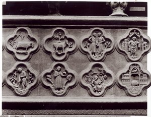 Vierpässe mit den Tierkreiszeichen, Arbeiten des Jahres und den Propheten Sophonie und Ezechiel, aus der Kathedrale Notre-Dame in Amiens von French School