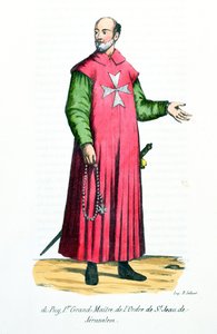 Raymond de Puy, erster Großmeister des Ordens von St. Johann von Jerusalem, Illustration aus Geschichte und Kostüme der Mönchsorden von Pater Helyot, 1842 von French School
