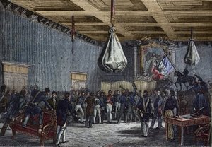 Lesung der Adresse der Abgeordnetenkammer im Hôtel de Ville, Paris am 31. Juli 1830 - Louis-Philippe (1773-1850), König der Franzosen (1830-48); zum König ausgerufen von der Abgeordnetenkammer und Thron angeboten im Austausch für Machtbeschränkung von French School