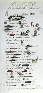 Rebus, der die Fabel vom Kind und der Taube darstellt, frühes 19. Jahrhundert von French School