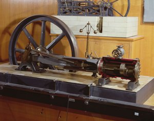 Rekonstruktion der von George Henry Corliss (1817-88) erfundenen Dampfmaschine (Metall) von French School
