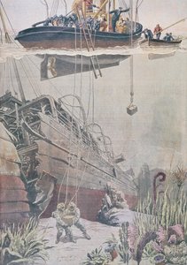 Bergung von Schätzen aus dem Wrack der Oceana, Illustration aus Le Petit Journal, 1912 von French School