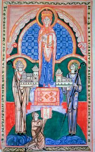 Herrschaft der Jungfrau über die Vereinigung der Abtei von Citeaux und der Abtei von Saint Vaast (Saint-Vaast). Heiliger Hieronymus. Kommentar zu Jeremia. Miniatur aus dem Manuskript von Citeaux, ca. 1125. 32,6 x 31,7 cm. Dijon, Stadtbibliothek (Ms. 130)