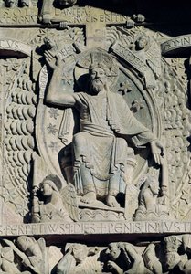 Relief, das Christus in Herrlichkeit darstellt, Detail vom Jüngsten Gericht am Tympanon, ca. 1140